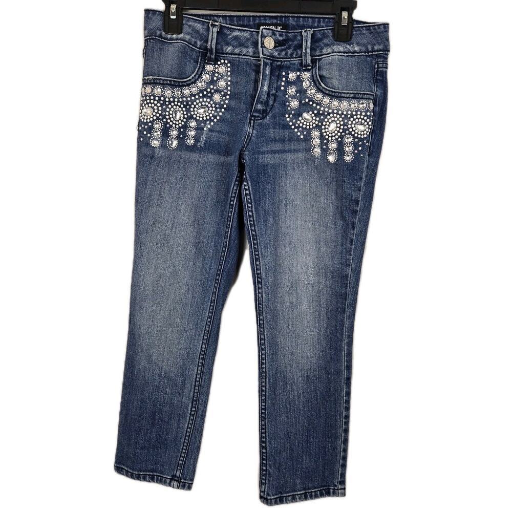 Allen B. By Allen Schwartz Womens Distressed Embellished Capri Blue Jeans Sz 6